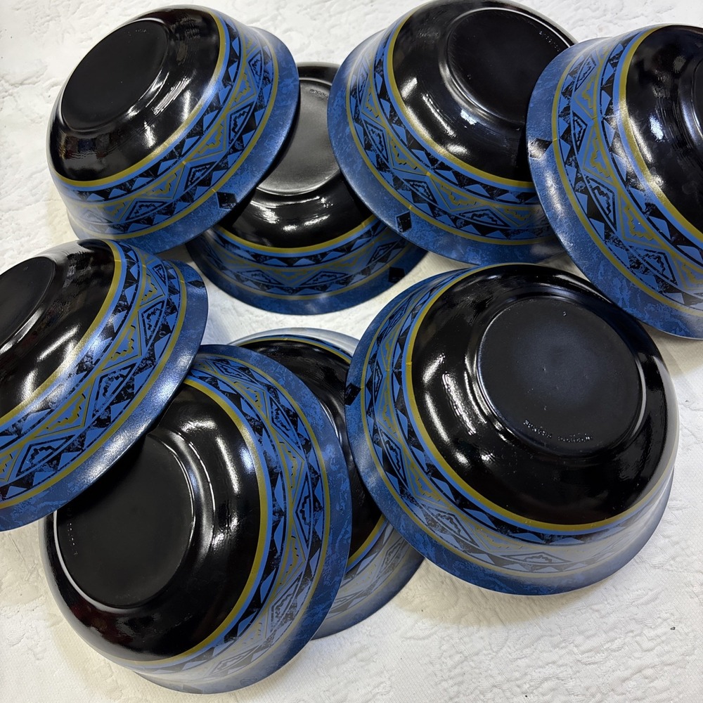 Vtg Set Of 8 Arcoroc France Yucatan Aztec Iridescent Dinnerware Bowls Soup